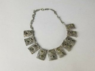 Vintage Sterling Silver 925 Green Peridot Bib Necklace Filligree Choker Necklace