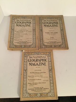 Vintage National Geographic Magazines - 1915 - 3 Issues May,  June,  July