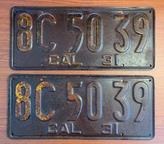 1931 California License Plates Pair,  Dmv Clear Ready To Be Restored