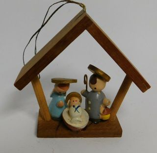Vintage Mini Hand Crafted Wood Nativity Christmas Ornament