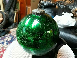 Kugel Rare Large 6 " Vintage Crackle Green Glass Christmas Bulb