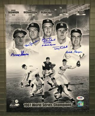 1961 Yankees Infield 5x Signed 11x14 Photo Skowron Blanchard Kubek,  Psa/dna Loa
