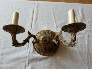 Vintage Ornate Bronze Tone Sconce Wall Light Lamp 2 Sockets Made In Spain
