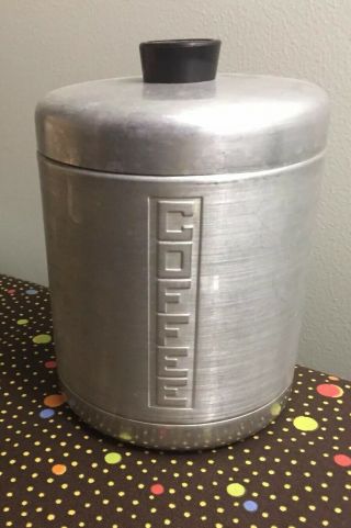 Vintage Retro Brushed Aluminum Coffee Canister Black Handle 7 Inches Tsll