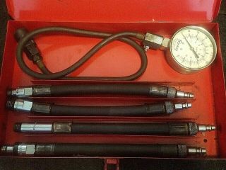 Snap On Tools Vintage Compression Gauge Tester Kit With Red Metal Box