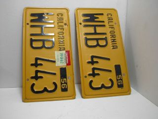 Dmv Cleared California License Plate Pair 1956 1950s 1960s Yellow W/black