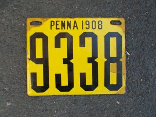 1908 Pennsylvania Porcelain License Plate