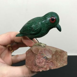 Vtg Carved Crystal Malachite Parrot Bird Art Statue Figurine Sculpture