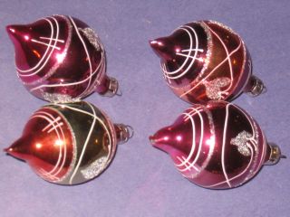 4 Vintage Glass Christmas Tree Ornaments Handpainted W/hearts 5z4