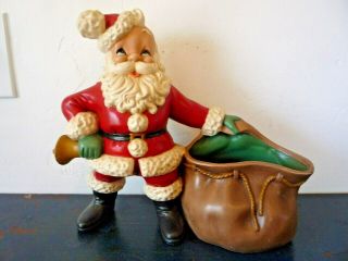Vintage 1960s Ceramic Christmas Santa Claus Figurine Planter Holiday Card Holder
