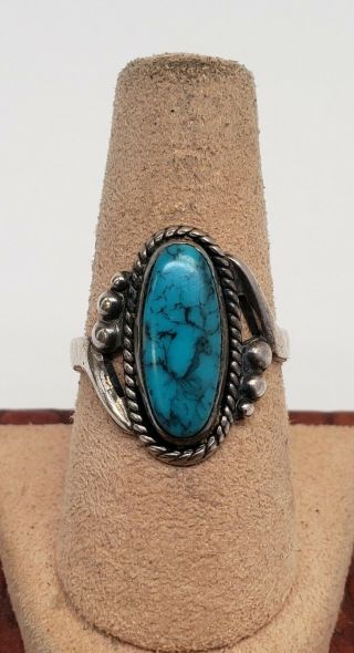 Vintage Navajo Bell Trading Post Turquoise Sterling Silver Ring Size 7.  5