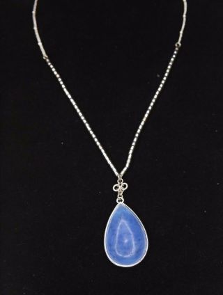Liz Claiborne Vintage Chunky Blue Stone Pendant Silver Tone Metal Necklace