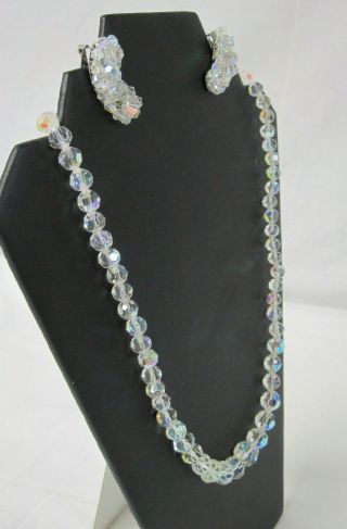 Vintage Single Strand Aurora Borealis Crystal Bead Necklace & Earrings 2