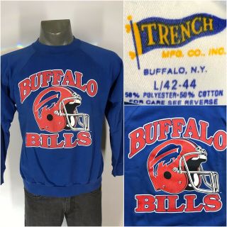Vtg 80s 90s Buffalo Bills Retro Team Logo Unisex Blue Trench Sweatshirt L Sabres
