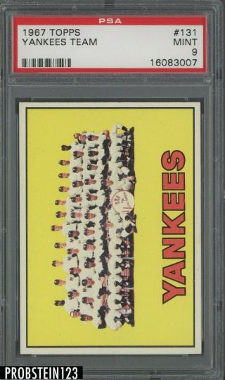1967 Topps 131 York Yankees Team Card Psa 9
