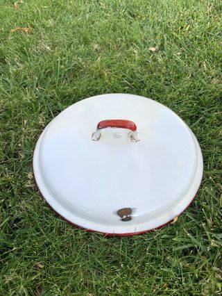 Vintage Enamelware White With Red Trim 8 3/4” Stock Pot Lid Only