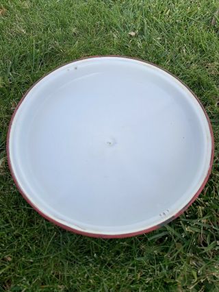 Vintage Enamelware White with Red Trim 8 3/4” Stock Pot Lid Only 2