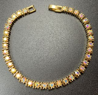 Vintage Bracelet 7.  5” Gold Tone Aurora Borealis Crystal Rhinestones