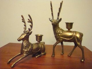 Brass Reindeer Candle Holders Vintage Christmas Holiday Decoration 8 " Deer