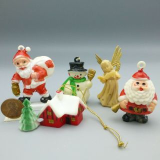 Vintage Mini Hard Plastic Christmas Ornaments Santa Angel Snowman Hong Kong 1 - 2 "
