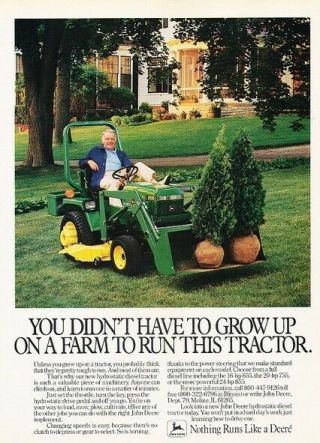 1987 John Deere Lawn Mower Tractor Advertisement Print Art Car Ad J870