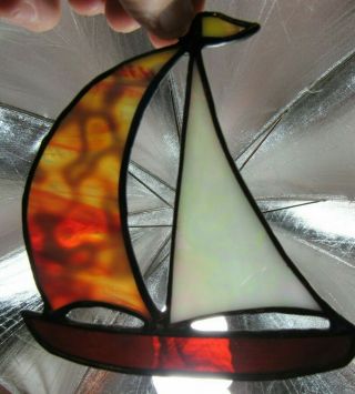 Vintage Stained Glass Window Sun Catcher Sailboat Boat