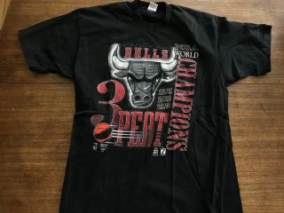 Chicago Bulls 3 Peat Nba World Champs T Shirt Jordan Xl Vintage