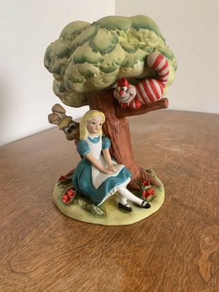 Vtg Disney Alice In Wonderland Figurine Under Tree With Rabbit Cheshire Cat