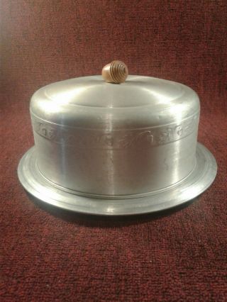 Vtg West Blend Aluminum Cake Cover W/walnut Handle