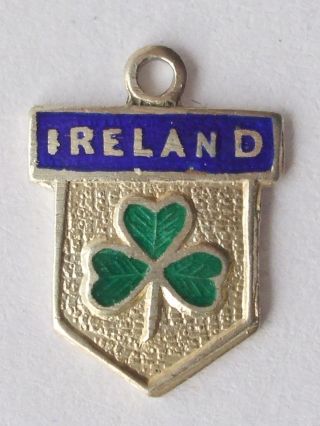 Ireland Vintage Sterling Silver Enamel Travel Shield Souvenir Charm 1956