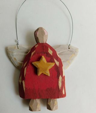Vintage Ilona Steelhammer Light Wood Carved Painted Angel Christmas Ornament