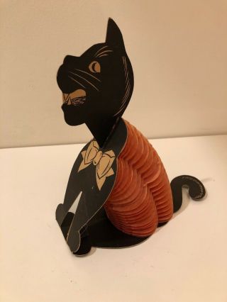 Vintage 1940’s Halloween Die Cut Black Cat With Unfolding Honeycomb Body.  Usa