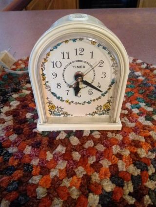 Vintage Timex Alarm Clock With Dial Model 7404 - 4a Usa Floral