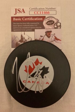 Nathan Mackinnon Colorado Avalanche Signed Team Canada Puck Autographed Jsa