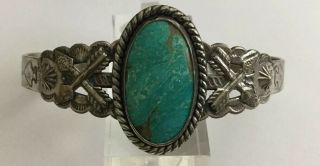 Vintage Sterling Silver 925 Navajo Turquoise/arrow Cuff Bracelet 6.  5 
