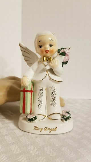 Vintage Napco May Angel Boy Figurine Birthday A1921 Flowers Gift Mothers Day
