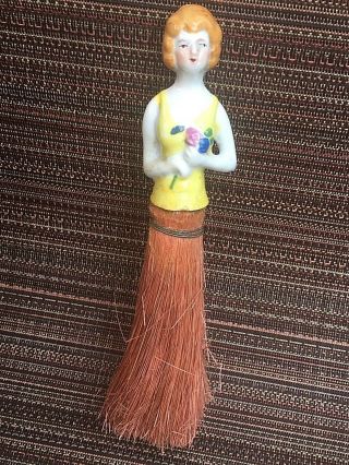 Vintage Art Deco Porcelain Half Doll Vanity Brush Whisk Broom Made In Japan