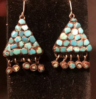 Vintage South Westen Navajo Sterling Silver Crashed Turquoise Earrings Set