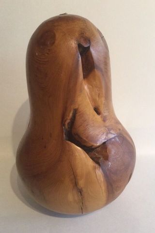 Vintage Mid Century Modern Carved Burl Wood Pear Fruit Art