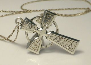Fine Lovely Vintage Ornate Sterling Silver Religious Cross Pendant Necklace 16 "