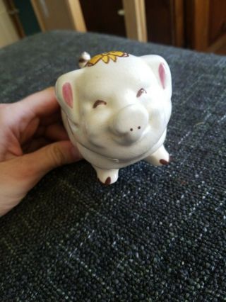 Vintage Porcelain Ceramic Piggy Bank Yellow Bows Handpainted