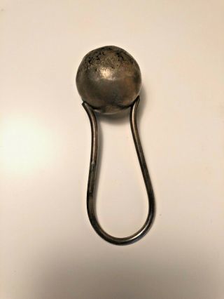 Vintage Silver Chime Toy Baby Rattle Metal Old Ball Handle Engraved Patina