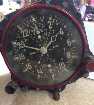 Wwii Aircraft Clock Jaeger Watch Co.  8 Day Chronograph Clock Runs/ Glows