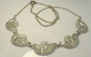Fine Vintage Detailed Sterling Silver Floral Filigree Link Necklace 17 " 7.  5g