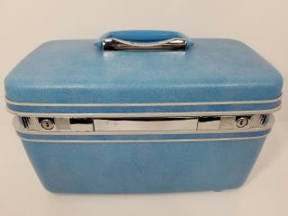 Vintage Samsonite Train Case Light Blue Hard Luggage Silhouette 1960s 1970s Euc