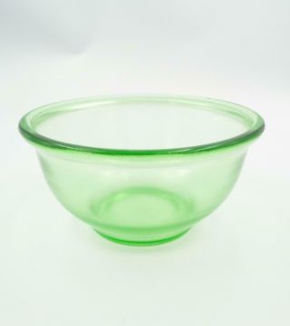 Hazel Atlas Green Vaseline Glass Mixing Bowl Rimmed Depression 7 3/4 " Vintage