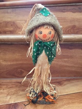 Vintage Collectible Wicker Straw Scarecrow Figurine Decoration 10 " Tall