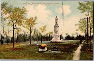 Soldiers Monument Wallingford Ct Cannon Balls Vintage Postcard R05