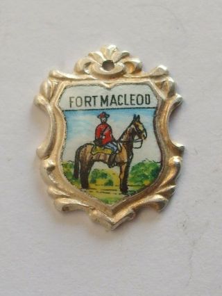 Fort Macleod Vintage Silverplate Enamel Travel Charm Mounties Nwmp