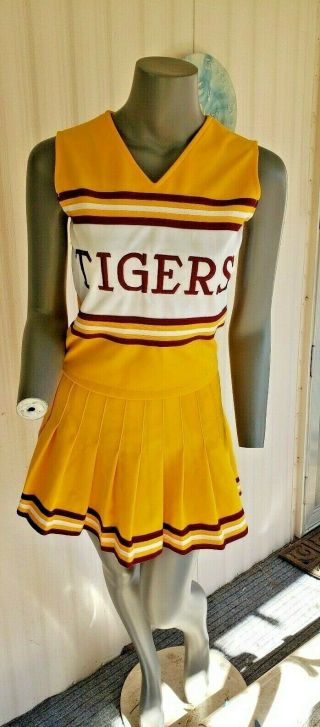 Vtg Cheer Leading Uniform Gold Maroon,  Skirt & Vest,  Dehen Official Costume Sm
